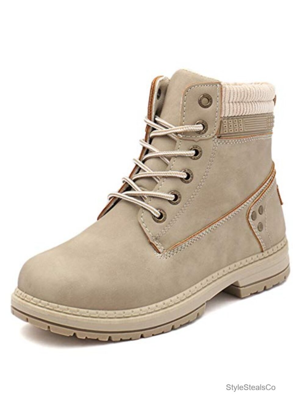 Women's Lace-Up Faux Leather Ankle Hiking Boots Work Combat